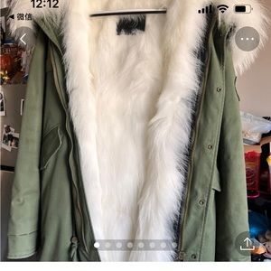 ozlana white fox fur parka coat green M